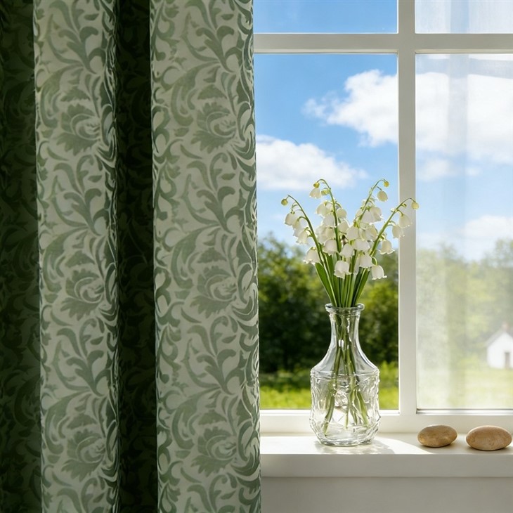 Mint Vine Jacquard Curtains factory
