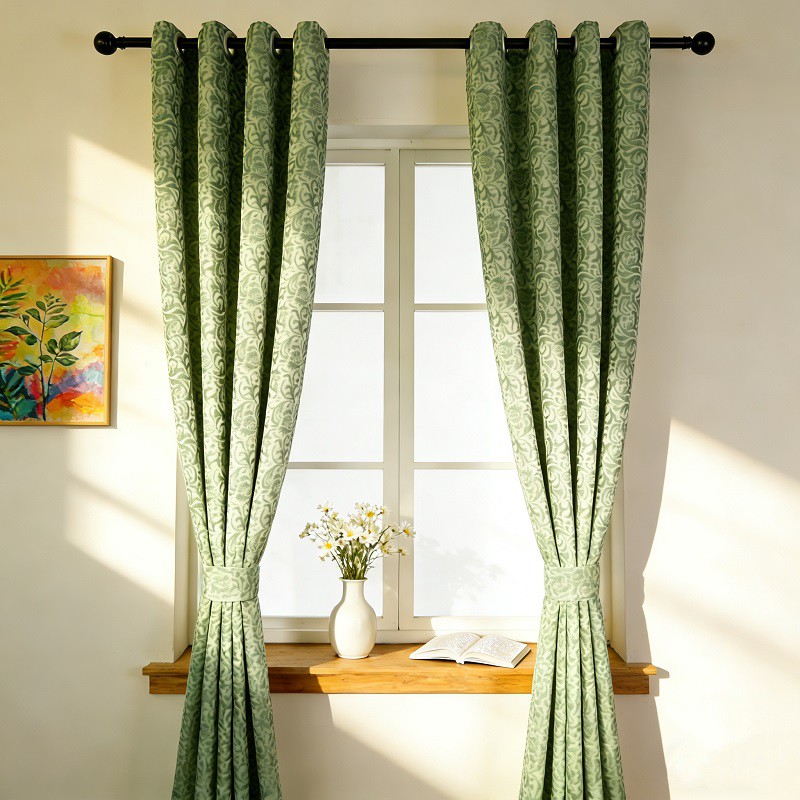 Mint Vine Jacquard Gortinak